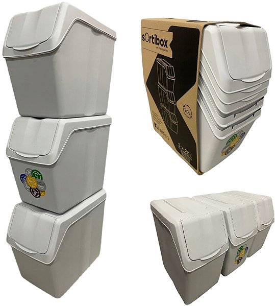 Rubbish Bin PROSPERPLAST Sortibox Set of 3 Waste Bins Ash Grey - 3 × 20L ...