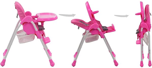 Stolička na kŕmenie Detská jedálenská stolička ružovo-sivá Vlastnosti/technológia