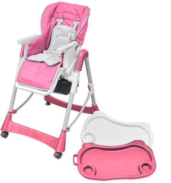 Stolička na kŕmenie Detská vysoká stolička výškovo nastaviteľná Deluxe, ružová Príslušenstvo