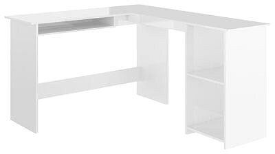 Písací stôl Rohový písací stôl biely vysoký lesk 120 × 140 × 75 cm drevotrieska 800753 ...
