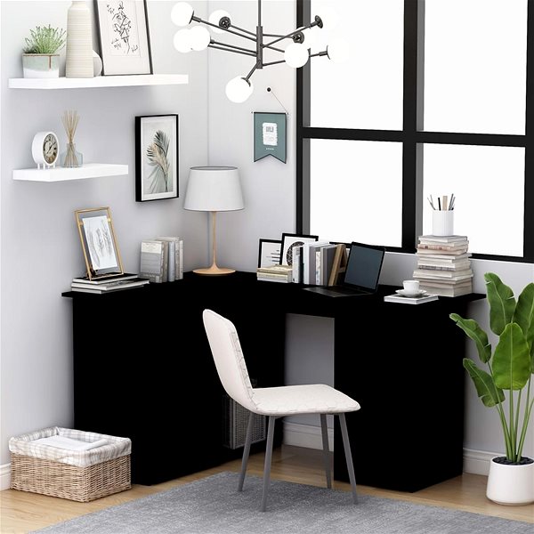 Písací stôl Rohový písací stôl čierny 145 × 100 × 76 cm drevotrieska 801090 ...