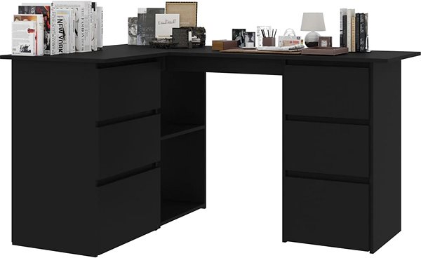 Písací stôl Rohový písací stôl čierny 145 × 100 × 76 cm drevotrieska 801090 ...