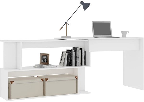 Písací stôl Rohový písací stôl biely 200 × 50 × 76 cm drevotrieska 801098 ...