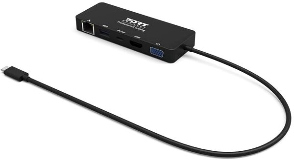 Port-Replikator PORT CONNECT Dockingstation 5in1, LAN, HDMI, VGA, USB-C PD 3.0 85 W, USB-A Seitlicher Anblick