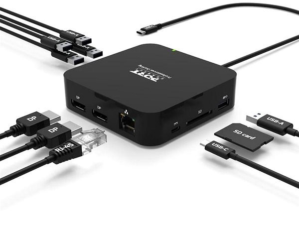 Docking Station PORT CONNECT USB-C Docking Station 10in1, 2x4K Display Port, 5x USB-A, USB-C 85W PD, Ethernet, SD ...