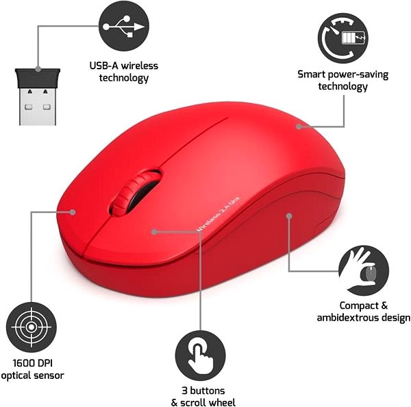 Myš PORT CONNECT Wireless COLLECTION, červená Vlastnosti/technológia