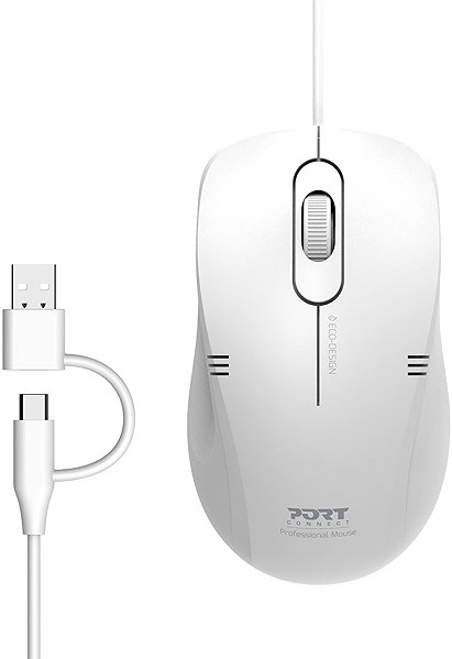 PORT CONNECT Pro Lite Mouse, USB-A, White.