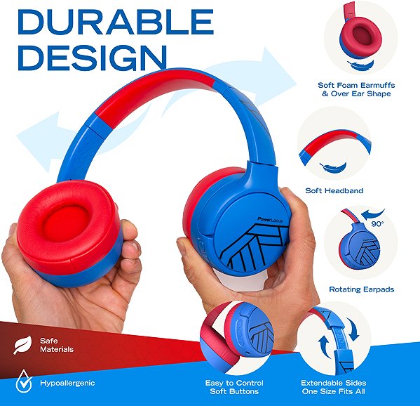 Vezeték nélküli fül-/fejhallgató PowerLocus Tiger Kids Blue/Red ...