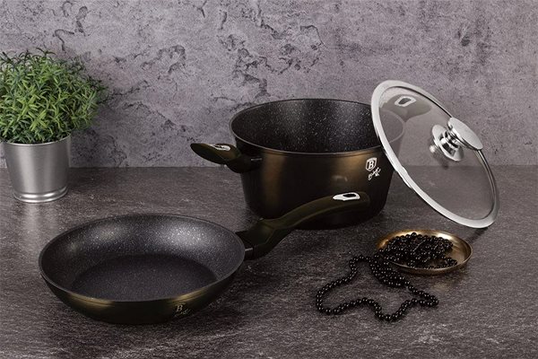 Wok Pan BERLINGERHAUS Wok pan with marble surface 28 cm Shiny Black Collection ...