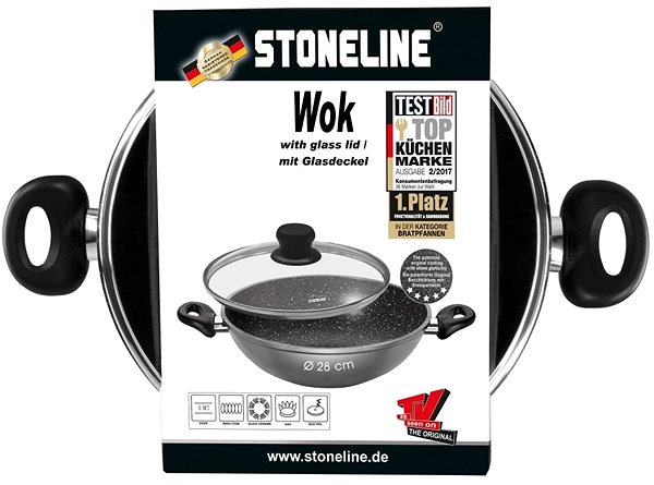 Wok Pan STONELINE WOK pan with marble surface and lid 28 cm ...