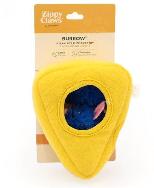 Interactive cat toy ZippyClaws Burrow Mice in cheese .