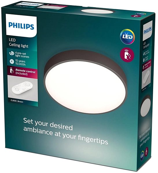 Ceiling Light Philips 60262/43/P5 - LED Dimmable Ceiling Light BROWN, 1xLED/28W/230V + Remote Control Packaging/box