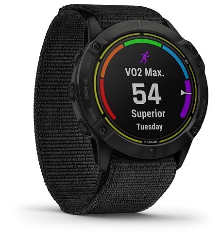 Smartwatch Garmin Enduro Carbon Gray DLC Titanium/Black UltraFit Nylon Strap - Nylonarmband Seitlicher Anblick