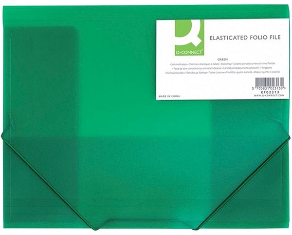 Iratrendező mappa Q-CONNECT A4 szárnyakkal és gumiszalaggal, átlátszó zöld színű ...