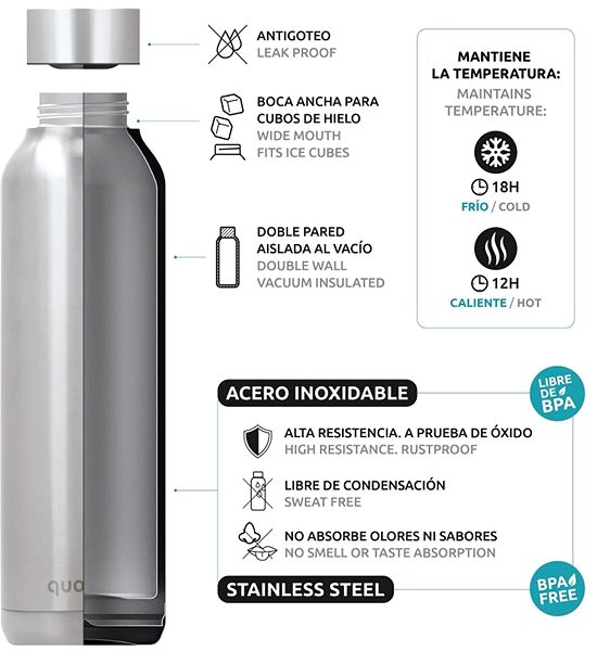 Thermos Quokka Solid thermos 630 ml, silver ...