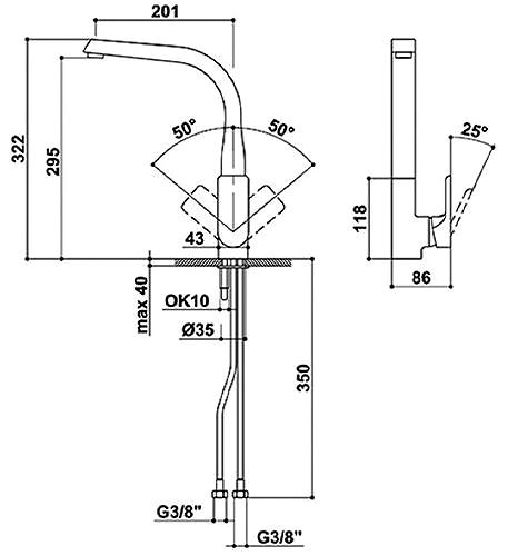 Tap RAF ARMATURY Torino basin mixer with stand mixer, upper outlet ...