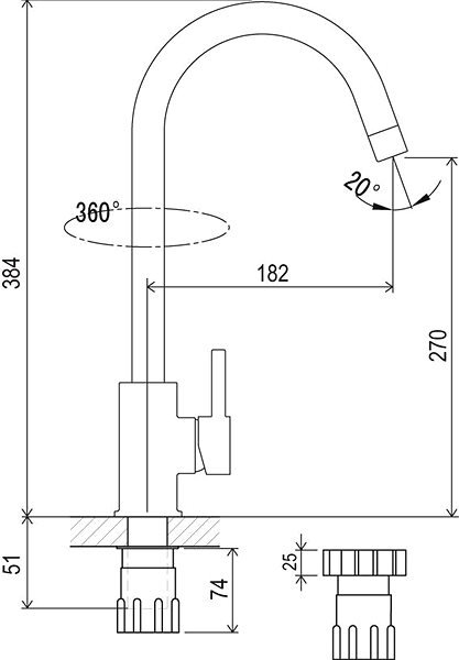 Tap RAVAK KM 016.00 Sink Mixer Technical draft