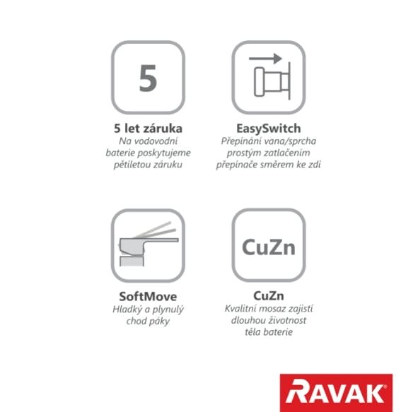 Vodovodná batéria RAVAK CL 061.00 Podomietková vaňová/ sprchová batéria s prepínačom ...