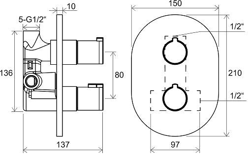Tap RAVAK CR 064.00 Concealed Thermostatic Shower Mixer without Switch Technical draft
