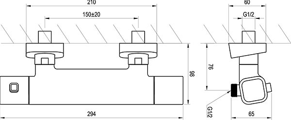 Tap Ravak TD 033.00/150 Thermostatic Shower Wall Mixer Technical draft