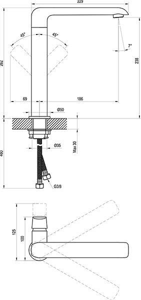 Tap RAVAK FL 016.00 Sink/Washbasin Stand Mixer Technical draft