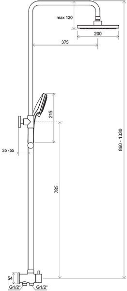 Vodovodná batéria RAVAK DS 090.00 Sprchový stĺp posuvný Technický nákres