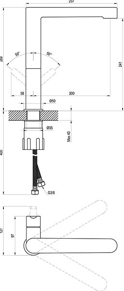 Tap Ravak PU 016.00 Sink/basin mixerPU 016.00 Technical draft