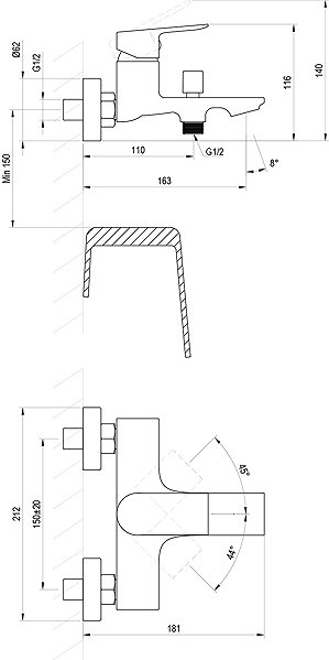 Tap Ravak PN 022.20GB Bathroom wall mixer without shower set, brushed graphite ...