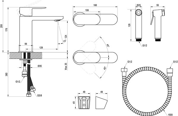 Ravak CR II 112.00CR Basin Tap 175mm, with bidet shower, chrome.