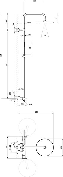 Tap Ravak TE 095.10WHM Shower column with thermostatic mixer, fixed, with shower set, white matt ...