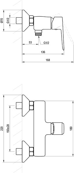 Tap Ravak LF 032.00CR Wall-mounted shower mixer. without set, chrome ...