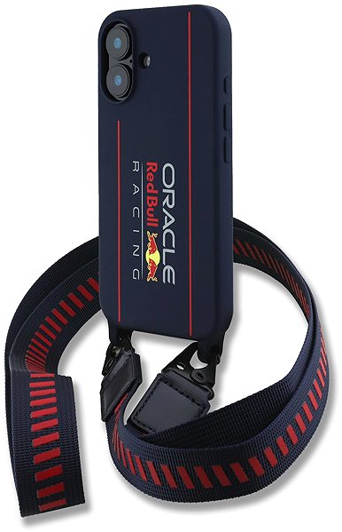 Handyhülle Red Bull Silicone Vertical Logo MagSafe Back Cover + Crossbody Strap für iPhone 16 Navy ...
