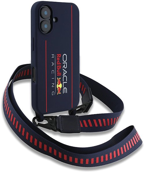 Handyhülle Red Bull Silicone Vertical Logo MagSafe Back Cover + Crossbody Strap für iPhone 16 Navy ...
