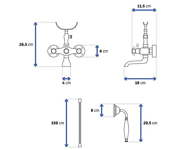 Tap REA Bathtub Faucet 150 mm Retro Old Black (REA-B0224) Technical draft