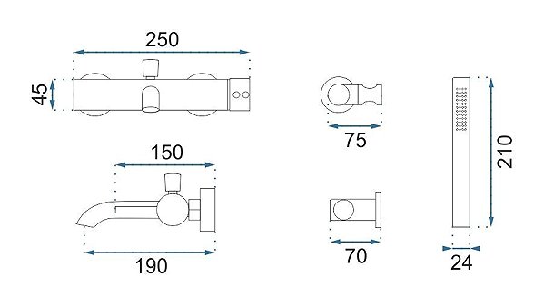 Tap REA LUNGO bath mixer, Brush Copper (REA-B1115) Technical draft