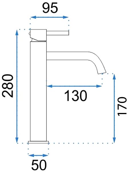 Tap REA LUNGO basin mixer, Brush Copper (REA-B1114) Technical draft