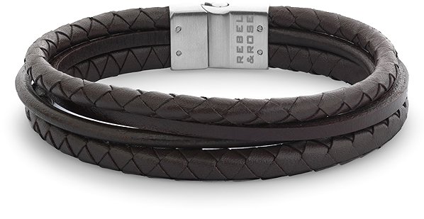Rebel & Rose Men's Leather Bracelet with Safety Clasp Full Metal Premium Combo Brown RR-M0055-S-M .