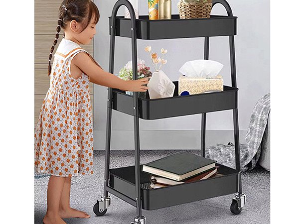 Shelving Unit Verk 27493 Three-tier metal shelf on wheels 78 × 46 × 26 cm, black ...