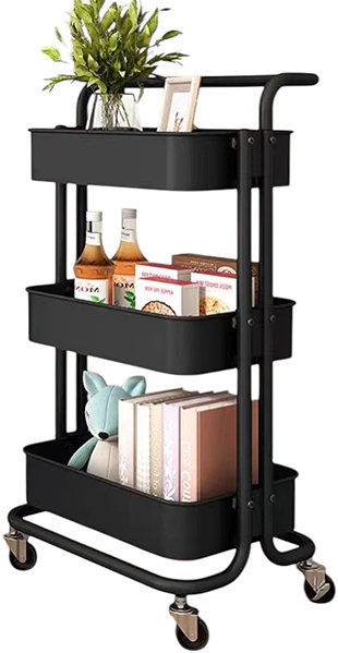 Shelving Unit Verk 27491 Three-tier metal shelf on wheels 76 × 43 × 36 cm, black ...
