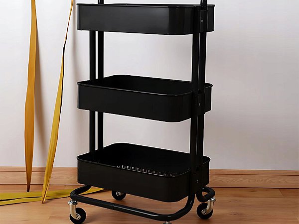 Shelving Unit Verk 27491 Three-tier metal shelf on wheels 76 × 43 × 36 cm, black ...