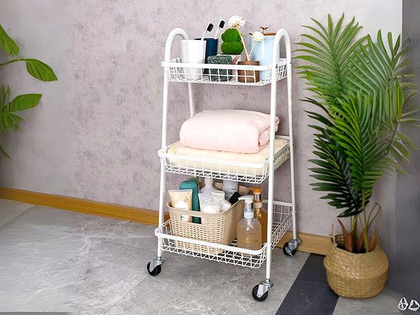 Shelving Unit Verk 27489 Three-tier metal shelf on wheels 78 × 40 × 32 cm, white ...