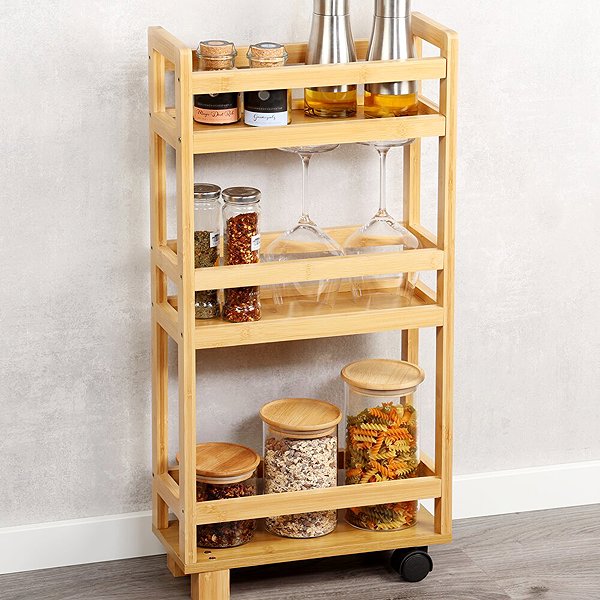 Shelving Unit Kesper Shelf with wheels 15 × 74 × 36 cm, bamboo ...