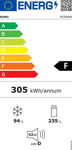 Refrigerator ROMO RCN368X Energy label
