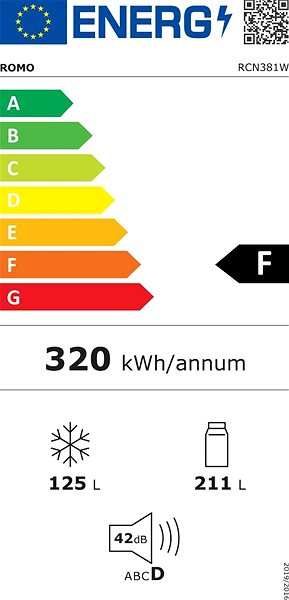 Refrigerator ROMO RCN381W Energy label