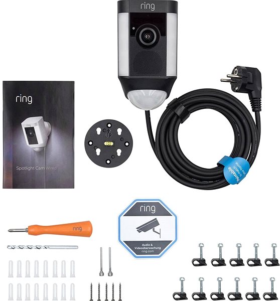 IP Camera Ring Hardwired Spotlight Cam Black Package content