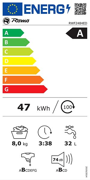 Steam Washing Machine ROMO RWF2484ED Energy label