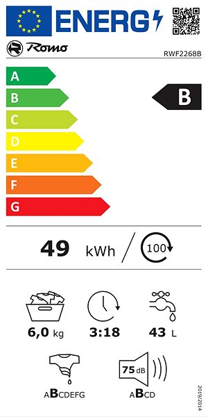 Narrow Washing Machine ROMO RWF2268B Energy label