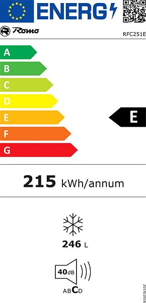 Pultový mrazák ROMO RFC251E Energetický štítek