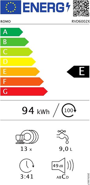 Dishwasher ROMO RVD6002X Energy label