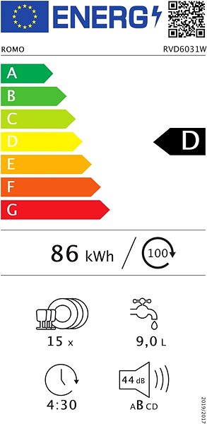Dishwasher ROMO RVD6031W Energy label